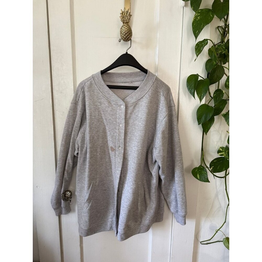 Gray Button-Up Sweatshirt Cardigan